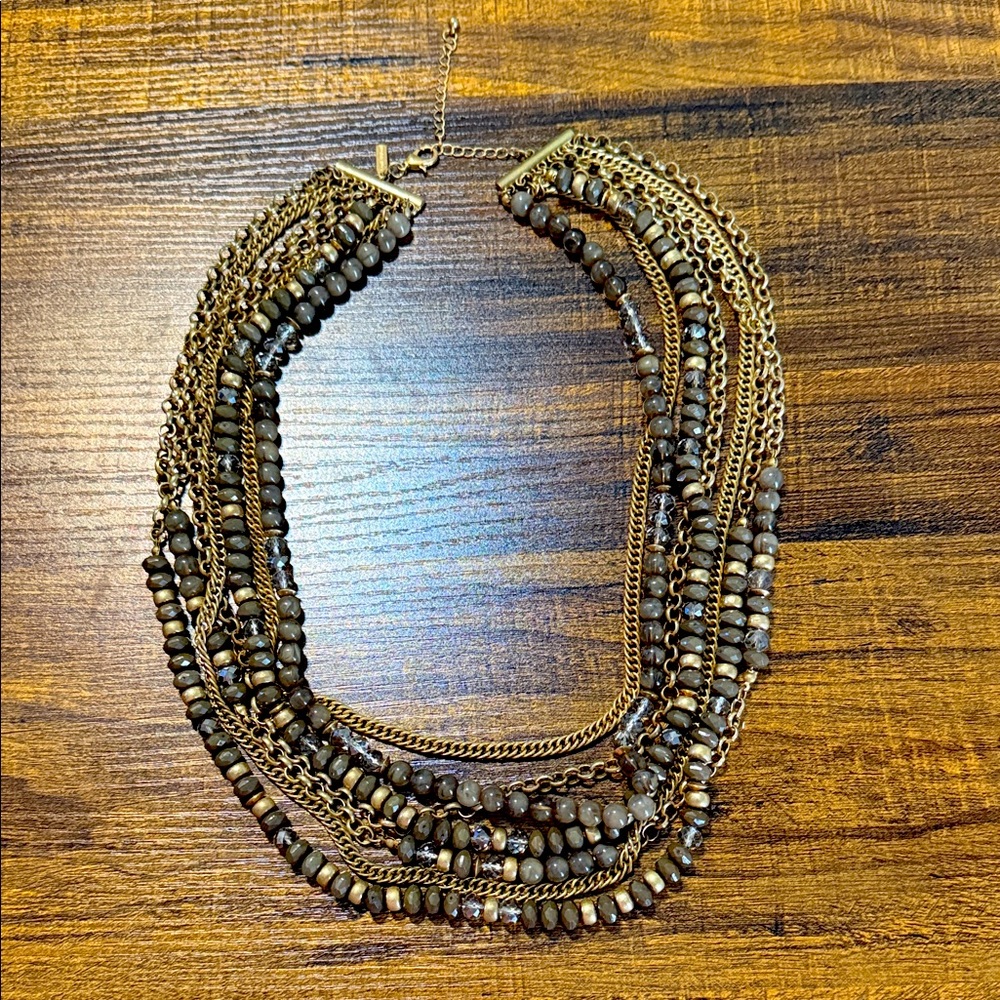 Elegant Multi-Strand Gold and Gray Necklace